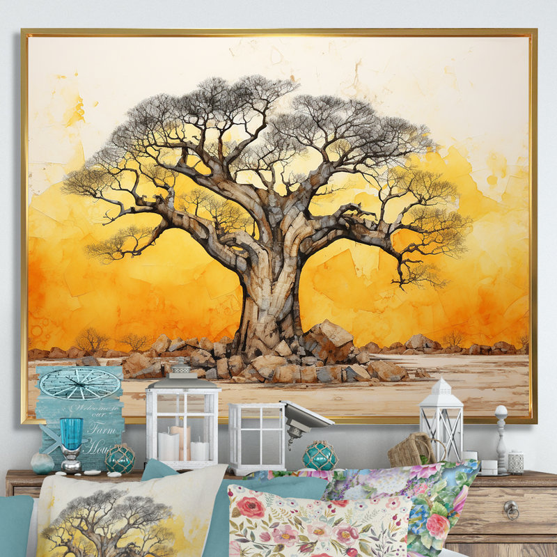 «Desert Baobabs Resistance II», reproduction sur toile, Cadre flottant doré, H 30 po x l 40 po x P 1,5 po