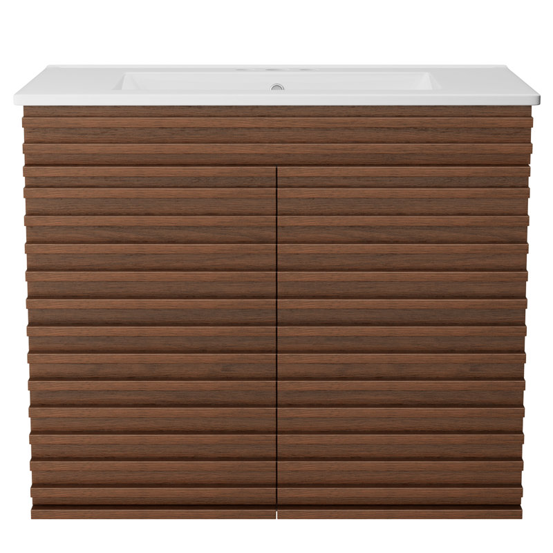 Wall-mount Walnut  Bathroom Vanity With Sink, 30"