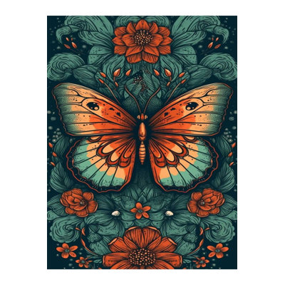 Petrol Green Toned Butterfly and Flower Patterned Woven Base Modern Decorative Rug
