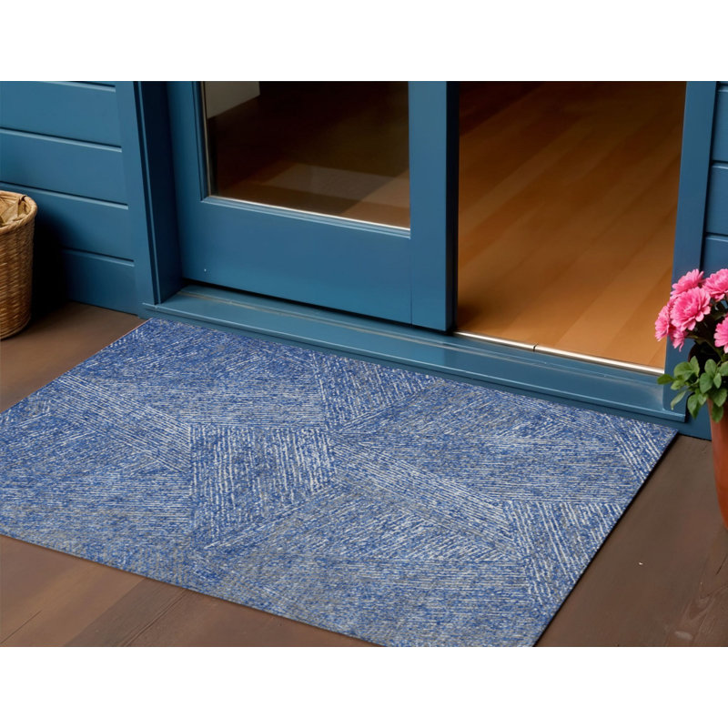HomeRoots 3' X 5' Navy Blue Abstract Washable Indoor Outdoor Area Rug