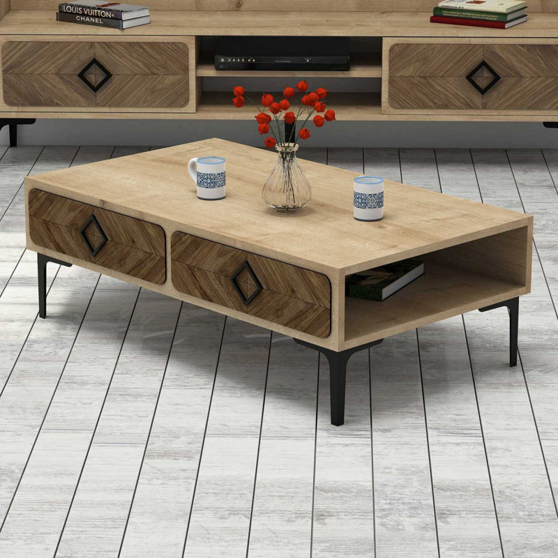 Modern Coffee Table, Oak Color, 41.3 x 13.6 x 23.6 inches | 100% Melamine Coated Particle Board, Thickness: 0.7 inches | Stylish and Functional Design for Living Room, Durable & Easy to Clean