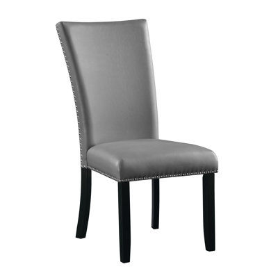 Caralin Side Chair 2Pc, Gray Faux Leather & Black Finish