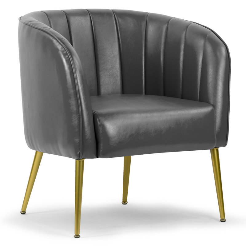 Gjylnaze Faux Leather Barrel Chair, Gray Faux Leather