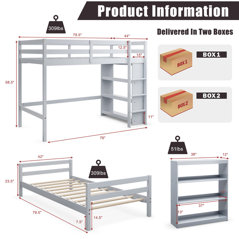 Emeteria Kids Twin Over Twin Bunk Bed, Gray