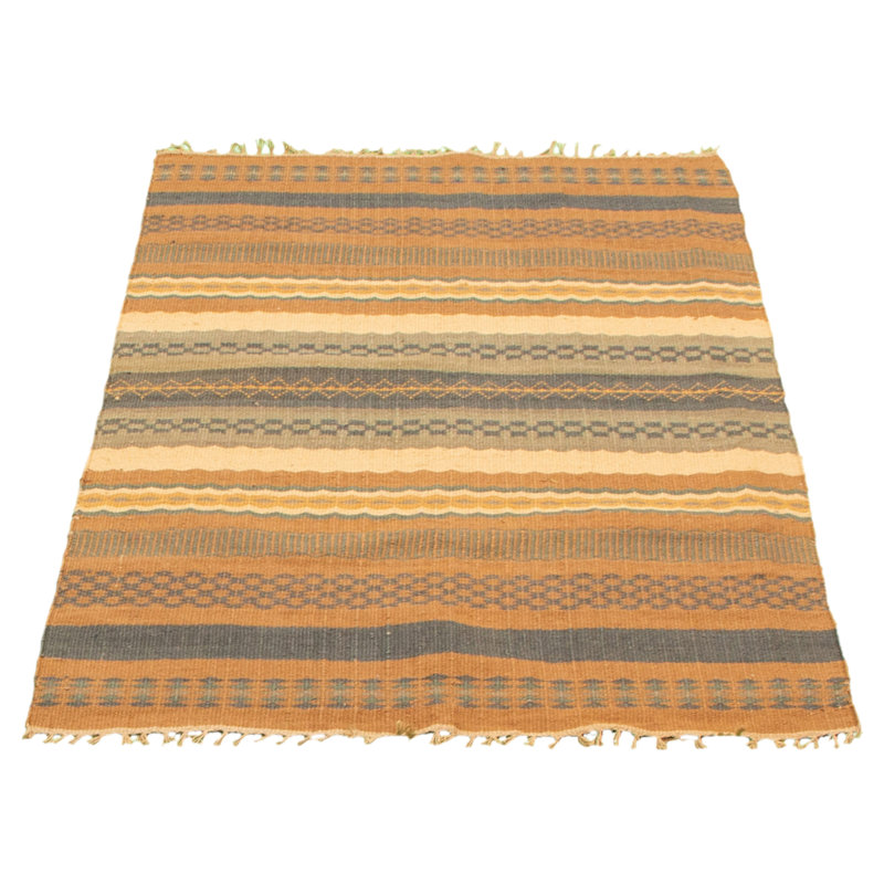 Tapis géométrique en laine brun / crème / gris à motif géométrique fait à la main