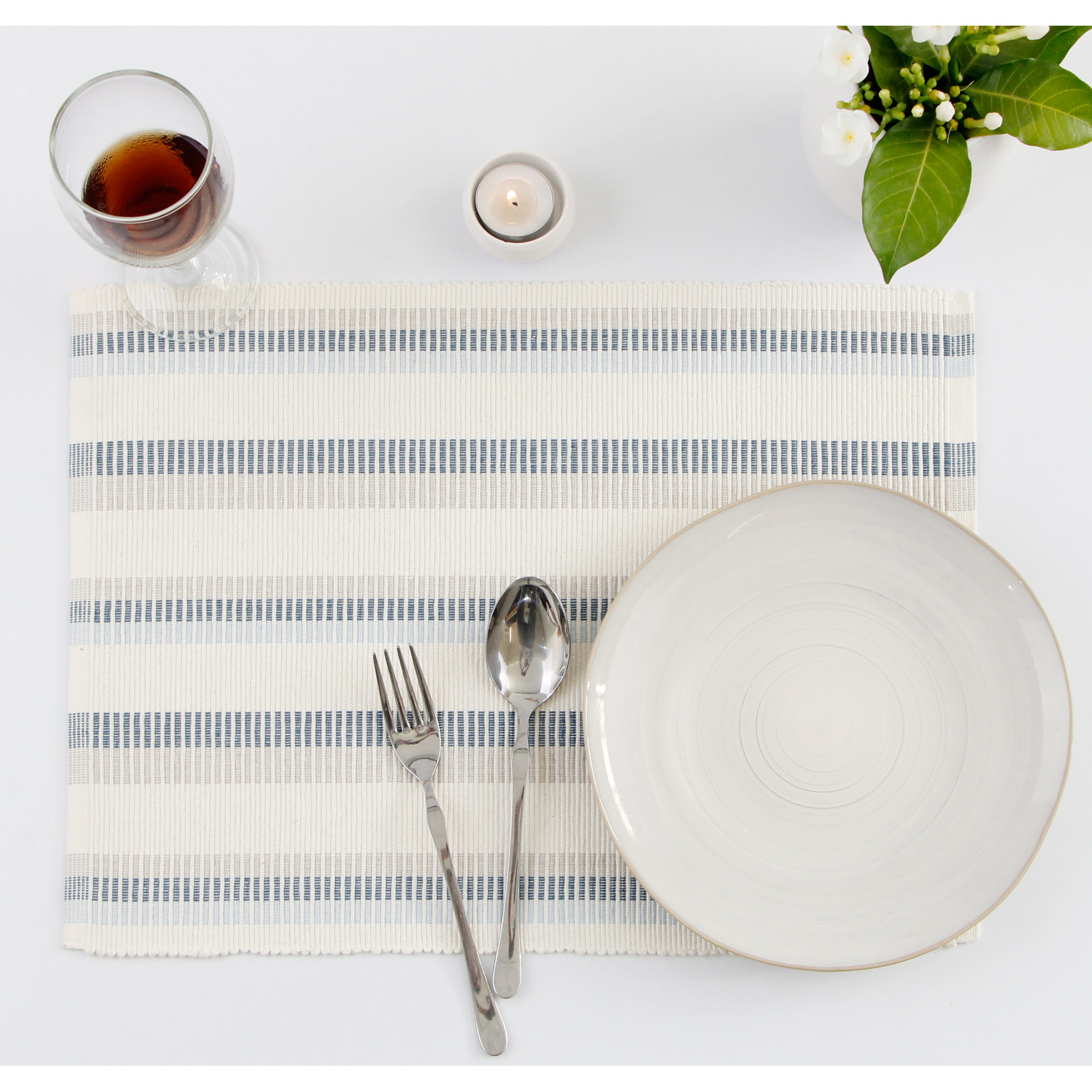 Beachcrest Home™ Ribbed Striped Cotton Placemats - 13" X 17", Tonal Blues