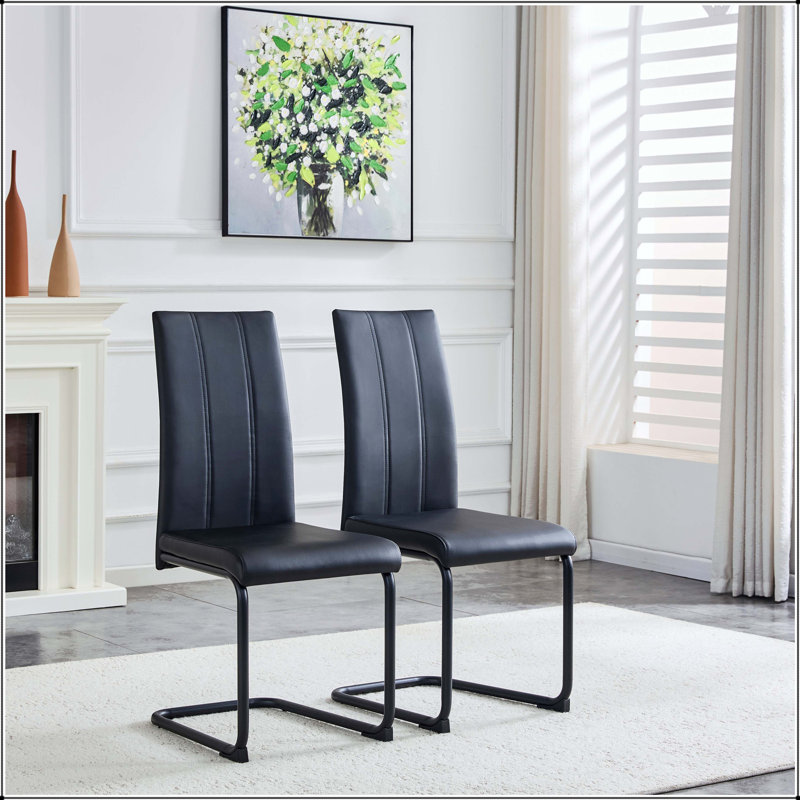 Chaise de salle à manger rembourrée en polyuréthane noir avec pieds thermolaqués noirs - ensemble de 2, Black, Black, Black
