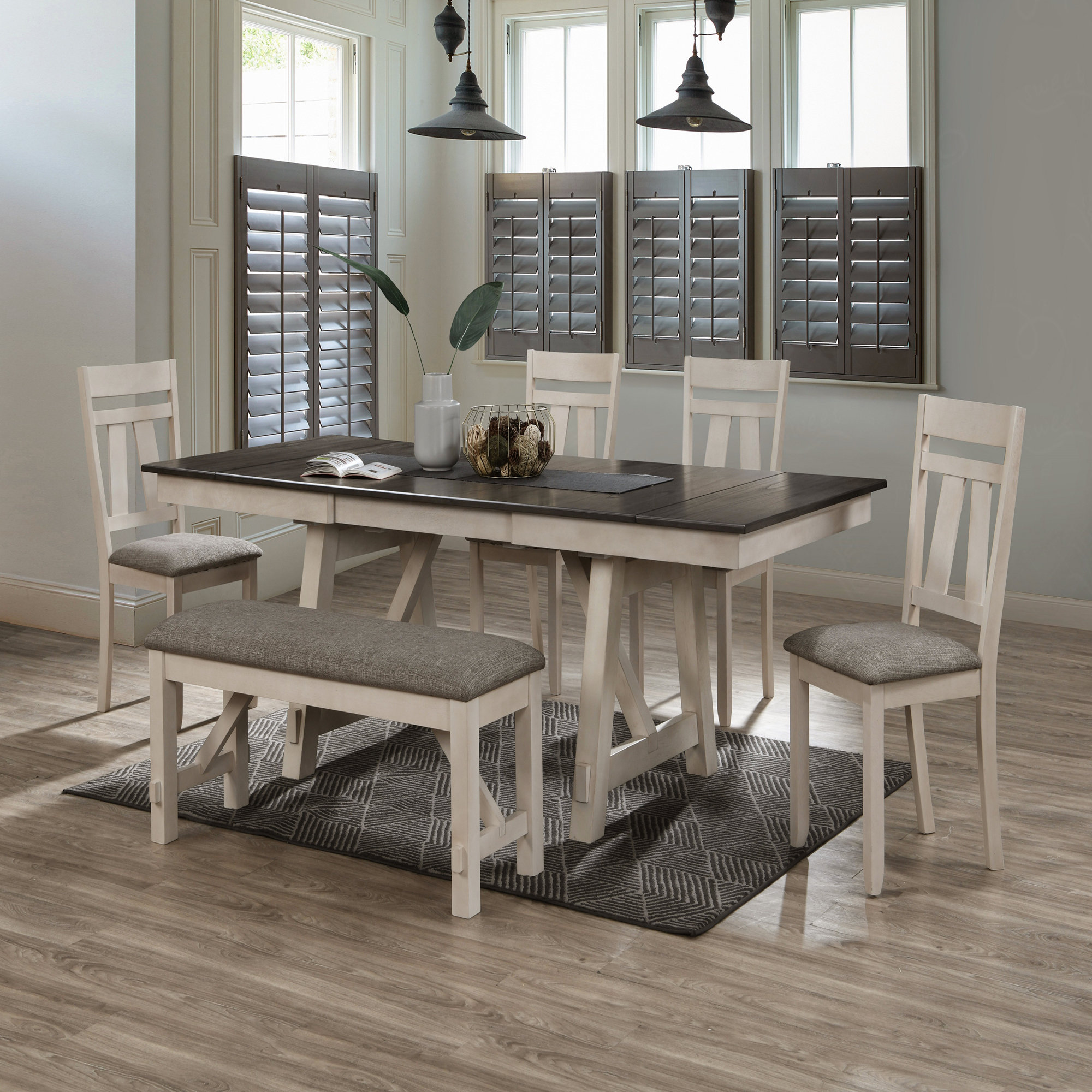 One Allium Way 6pc Cottage Style Extendable Dining Table Set Chalk Grey