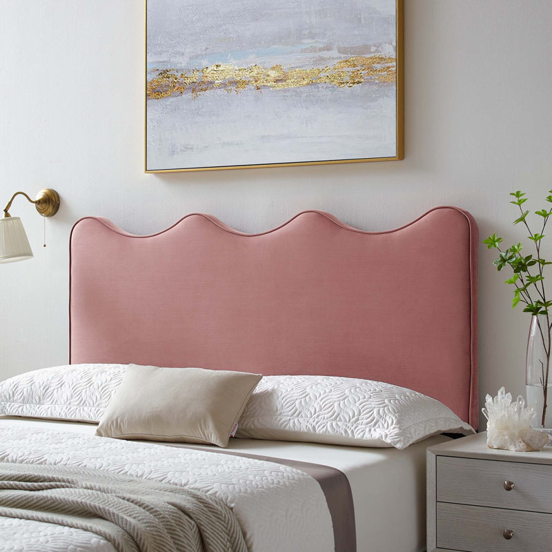 Velvet Upholstered Panel Headboard, Dusty Rose, King/California King