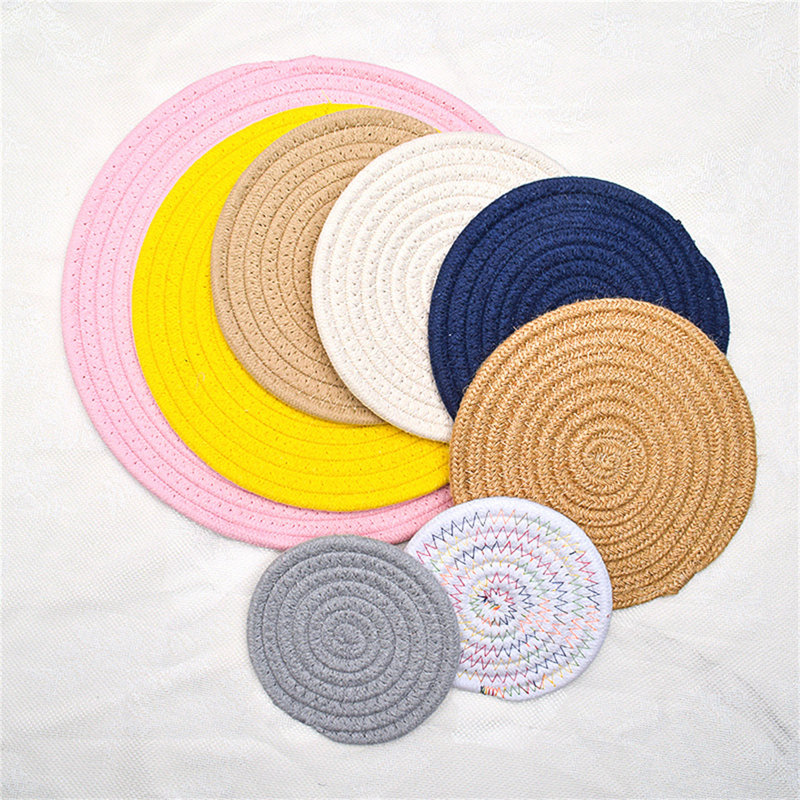 Ensemble de napperons tressés ronds 15 po 15 po, Bleu foncé