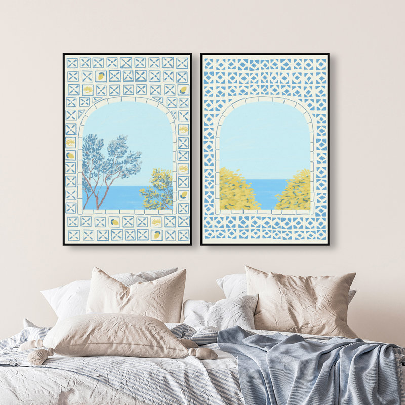 Mediterranean Window Set Set by Oliver Gal, 74"H x 50"W, Black Floater Frame