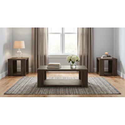 Harown 3-Piece Coffee And End Table Set With Open Shelves Brown