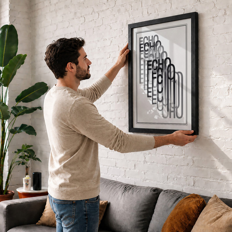Echo in Motion Typography - Framed Print, Black, A3 - 42.0 x 29.7 cm