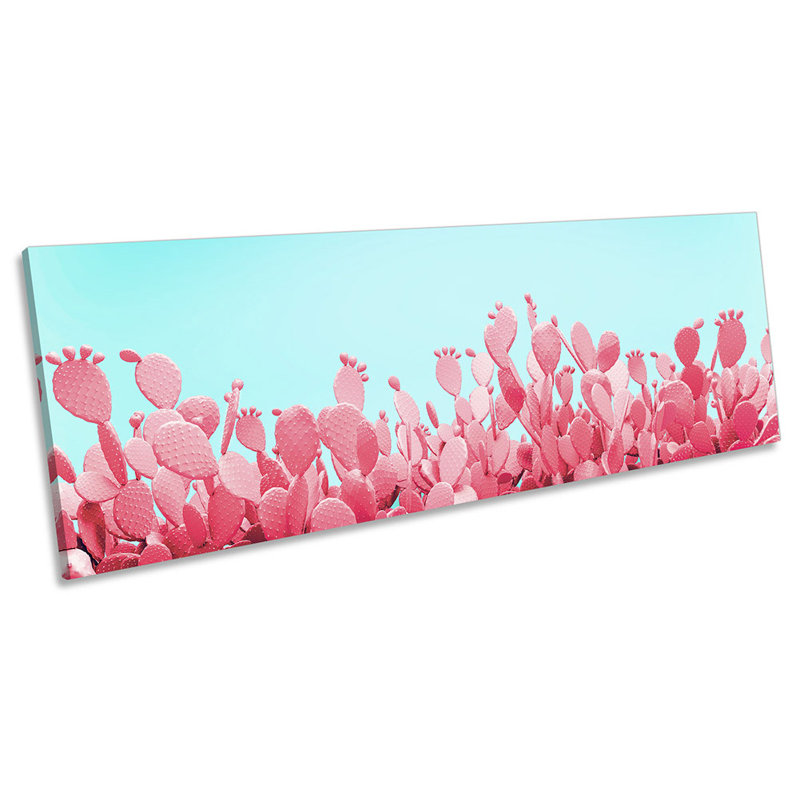 Pink Cactus Field Floral - Wrapped Canvas Panoramic Print, 30.48cm H x 91.44cm W x 2cm D