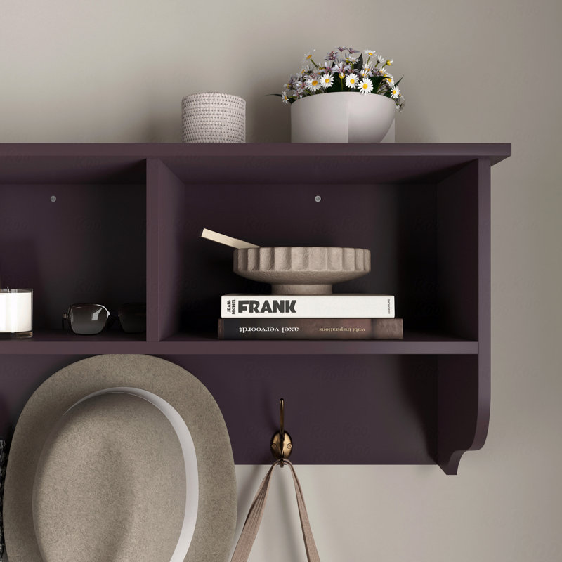 MDF Accent Cabinet, Entryway Wall Mounted Coat Rack with 4 Dual Hooks, Espresso