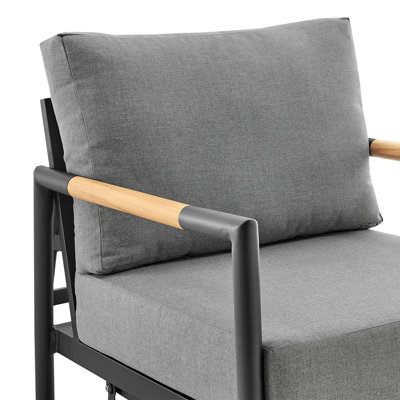 Chaise longue d'extérieur pivotante et pivotante en aluminium et bois de teck avec coussins