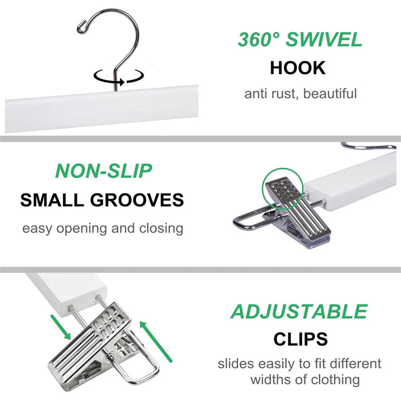 Hymel Wood Hangers With Clips, White