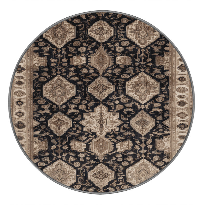 Machine Washable Persian Gray Area Rug, Round 5'