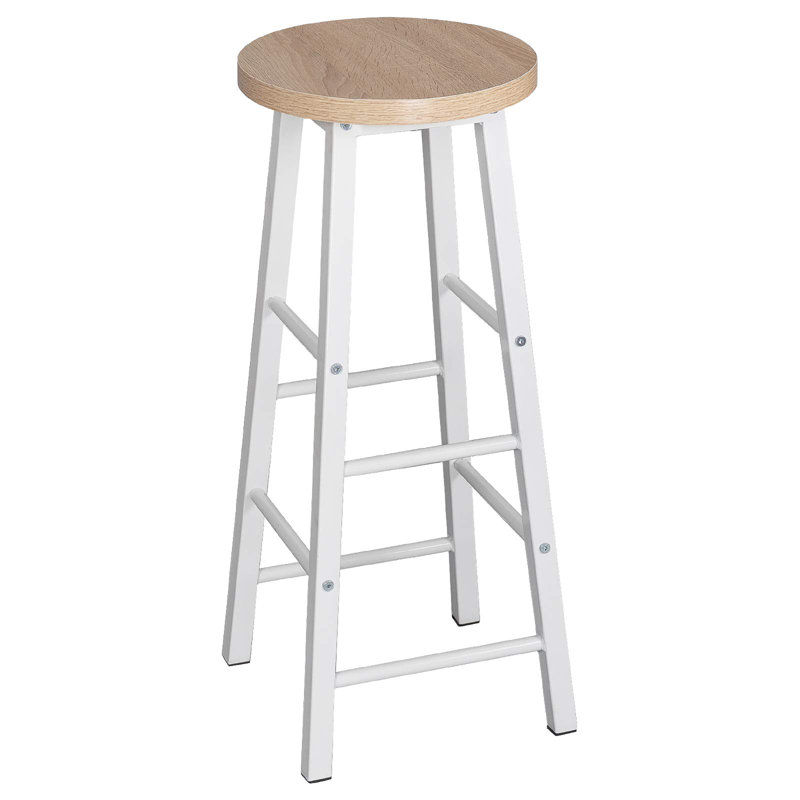 Counter Stool with Metal Frame, Natural Seat/White Frame