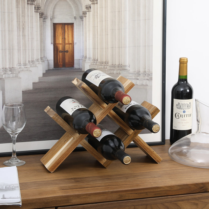 Solid Wood Tabletop Wine Bottle Rack  , Acacia, Light Brown