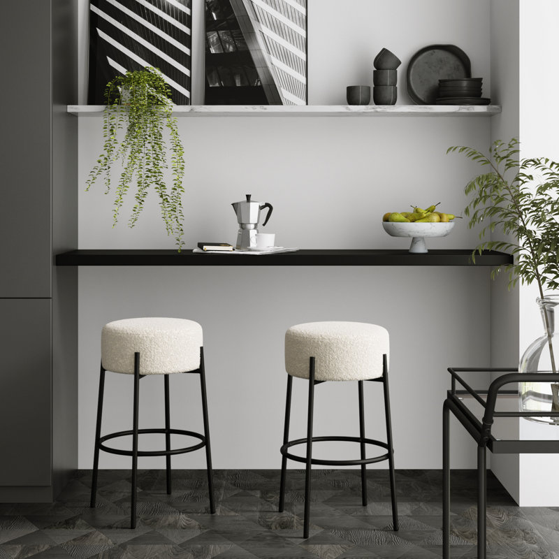 Tabouret , Tabouret de bar (siège d'une hauteur de 29 po), Polyester blanc / cadre noir mat, 2