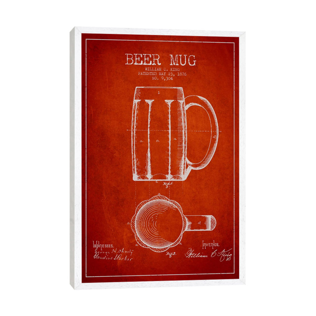 Bierkrug Rotes Patent Blueprint von Aged Pixel - Galerie-verpackte Leinwand Giclée auf Leinwand