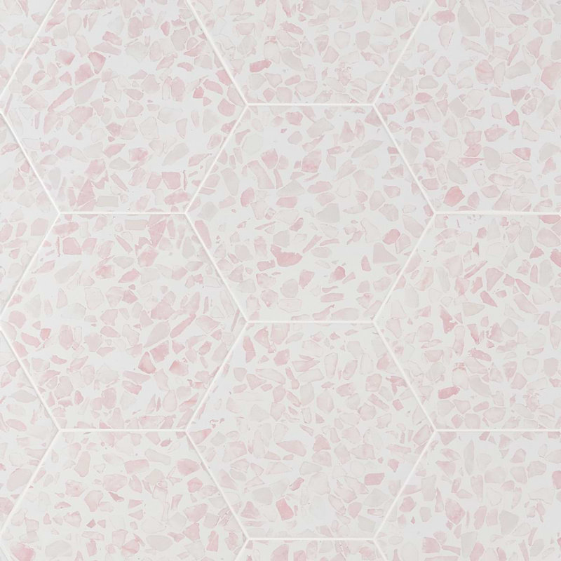 Terrazzo 9" Hexagon Matte Terrazzo Look Porcelain Tile, Hex Pink