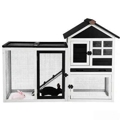 Rabbit Hutch Chicken Coop Expandable Indoor Bunny Cage Outdoor Guinea Pig Cage With Run 51.6" L(Grey)