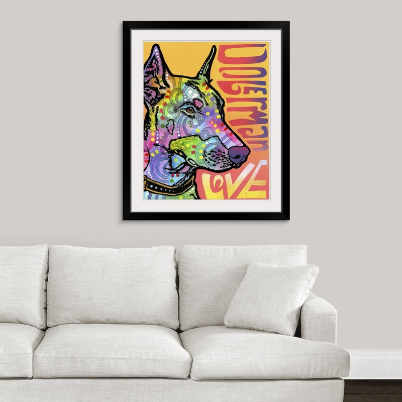 " Doberman Luv " by Dean Russo, Black Framed, 32" H x 27" W x 1" D