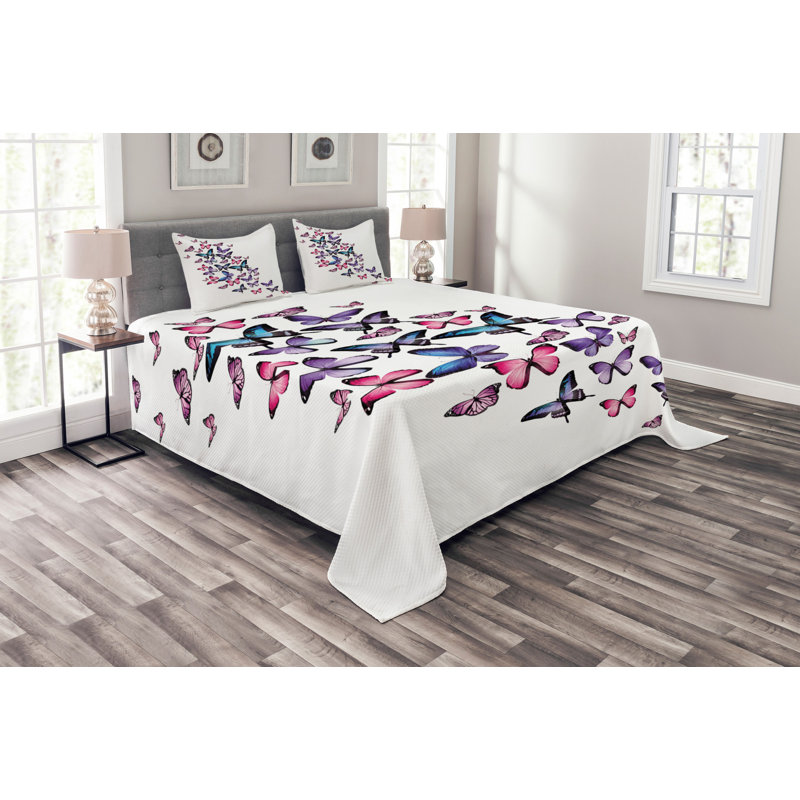 Fontes Butterflies Bedspread Set with Cushion Cover, 170 x 220 cm