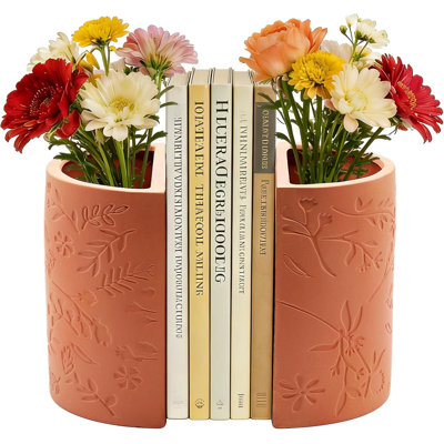 Decorative Bookends, Flower Pot Book Ends For Shelves, Terracotta Kitchen Bookends Novelty Plant Pot Holder, Office Book Shelf Accessories With Funny Indoor Plants Pot