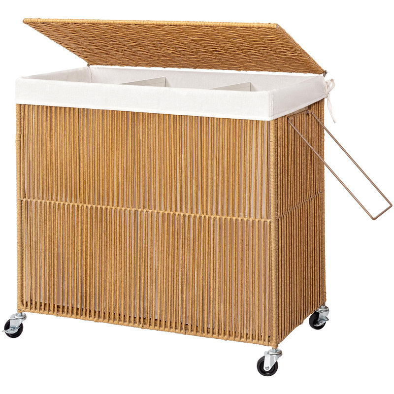 Natural Wicker Rolling Laundry Hamper with Removable Liner Bags