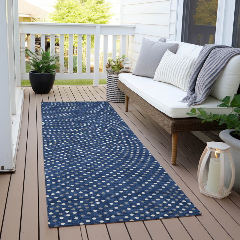 Tapis bleu lavable intérieur / extérieur Mirelia , 2'3" x 7'6"