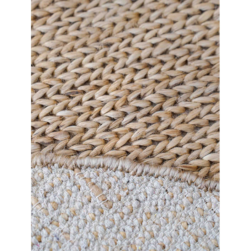 Tapis rond Heller en jute Sumak noué à la main, écologique et uni - 183 x 183 cm, couleur camel, motif uni, poils longs, fibre naturelle, tapis intérieur/extérieur fait main pour salon, chambre