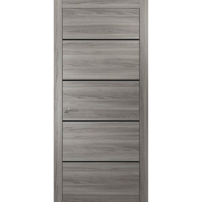Porte intérieure moderne pleine prémontée avec poignée Planum 0015 Frêne gingembre, panneau simple, cadre et moulures réguliers, portes robustes pour salle de bain et chambre à coucher - 91,4 cm x 213,4 cm