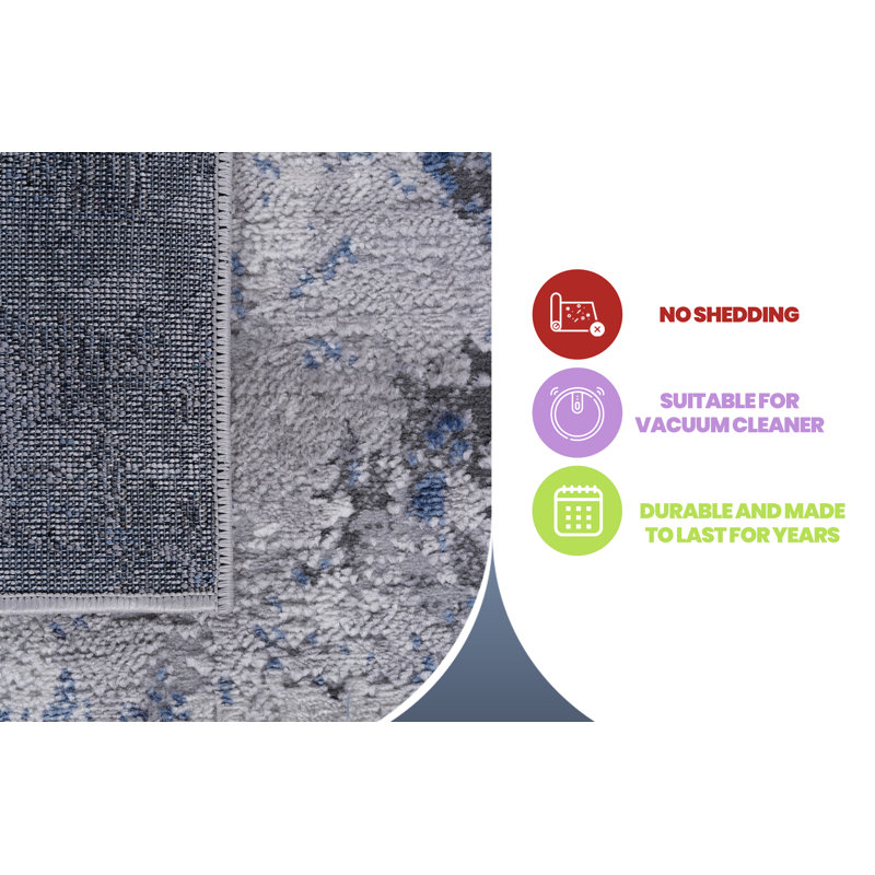 Loom & Luxe Collection 2X8 Silver/Blue/Abstract Non-Shedding Living Room Bedroom Dining Home Office Stylish And Stain Resistant Area Rug