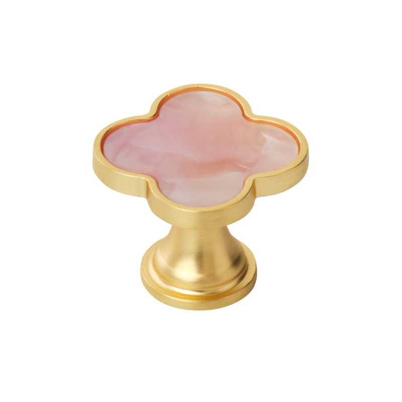 Gold and Pink Clover Cabinet Knob Set with Acrylic Center