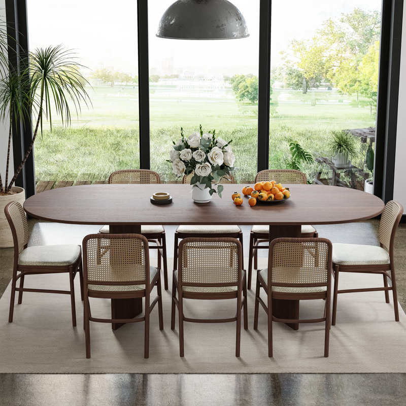 Table de salle à manger ovale avec table de cuisine en bois massif à double piédestal, H 30 po x L 79 po x l 33,5 po, Noyer