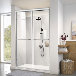 60" W X 72" H Double Sliding Framed Shower Door with Nano-Coating and Towel Bar