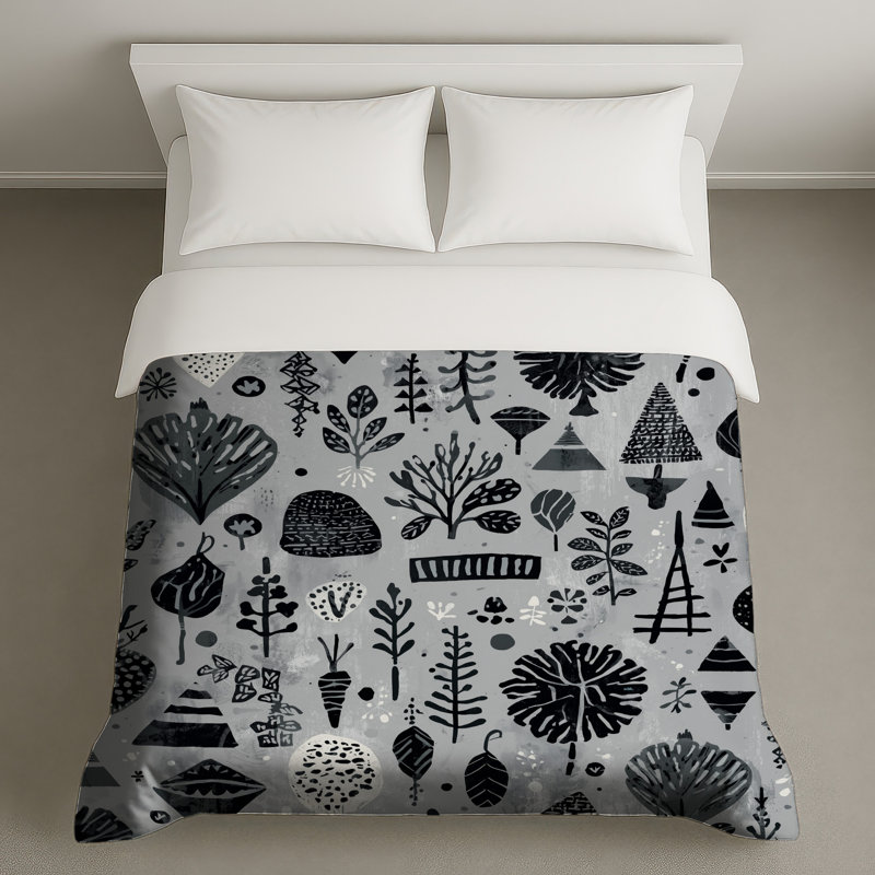 Black White Botanical Patterns Duvet Covers, Twin