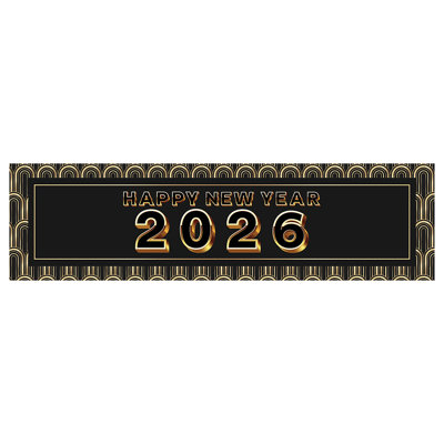 Happy New Year Banner 20xx, Black And Gold Art Deco Design, Hanging Banner Sign With Glue Dots