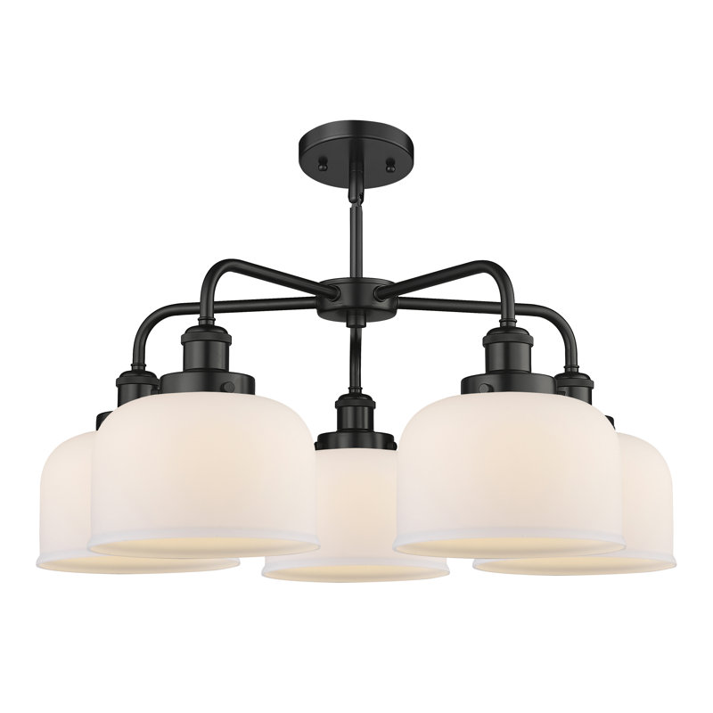 Lustre en verre à 5 lumières Bell, Blanc mat, Noir mat