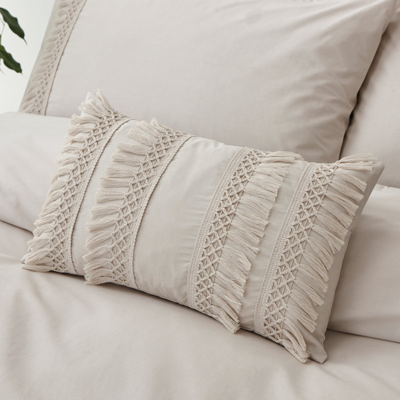 Izmir Cotton Tassel Cushion and Cushion Cover, Polyester, Beige