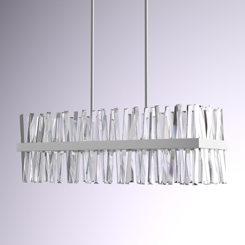 Athol Metal Linear Chandelier with Crystal Accents, Chrome, 12" H x 42" W x 12" D, 24