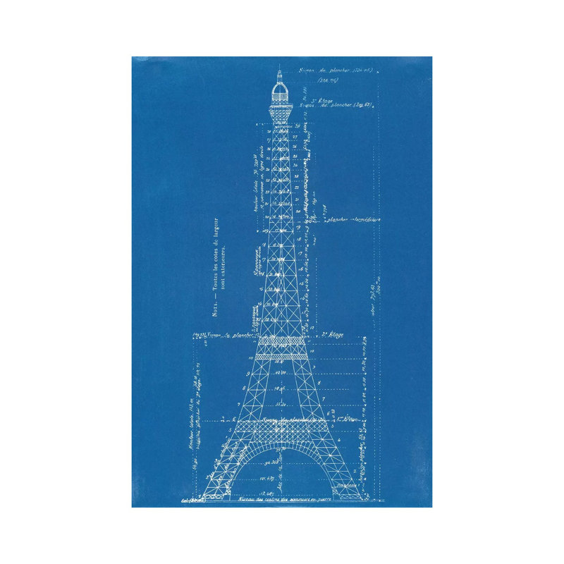 Eiffel Tower Blueprint - Wrapped Canvas Print, 20.32 cm H x 30.48 cm W