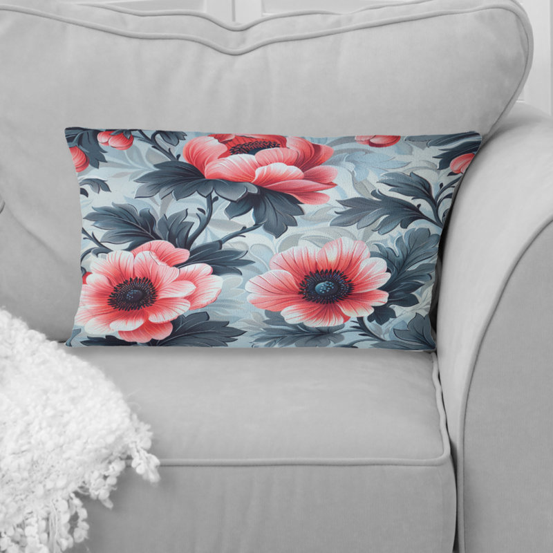 Coussin lombaire rose avec fleurs vertes et jardins Serenity VII