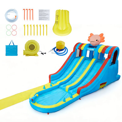 Inflatable Water Slide Bouncy Castle 8 in 1 Park with 550w Blower,  Large Pool Double Slides Climbing Walls for Kids Outdoor Indoor Use
