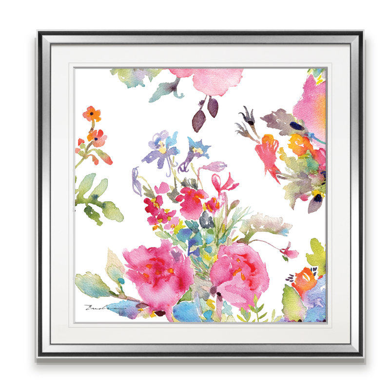 « aquarelle, composition de la fleur », peinture, H 28 po x l 28 po x P 1,5 po, Encadrement argenté