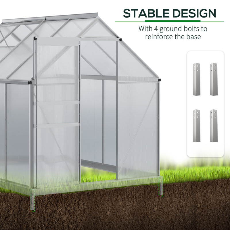 Silver Polycarbonate Walk-In Garden Greenhouse with Aluminum Frame