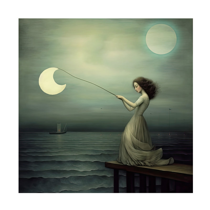 Art sur toile «Bachelor, pêche pour la lune», H 14 po x l 14 po